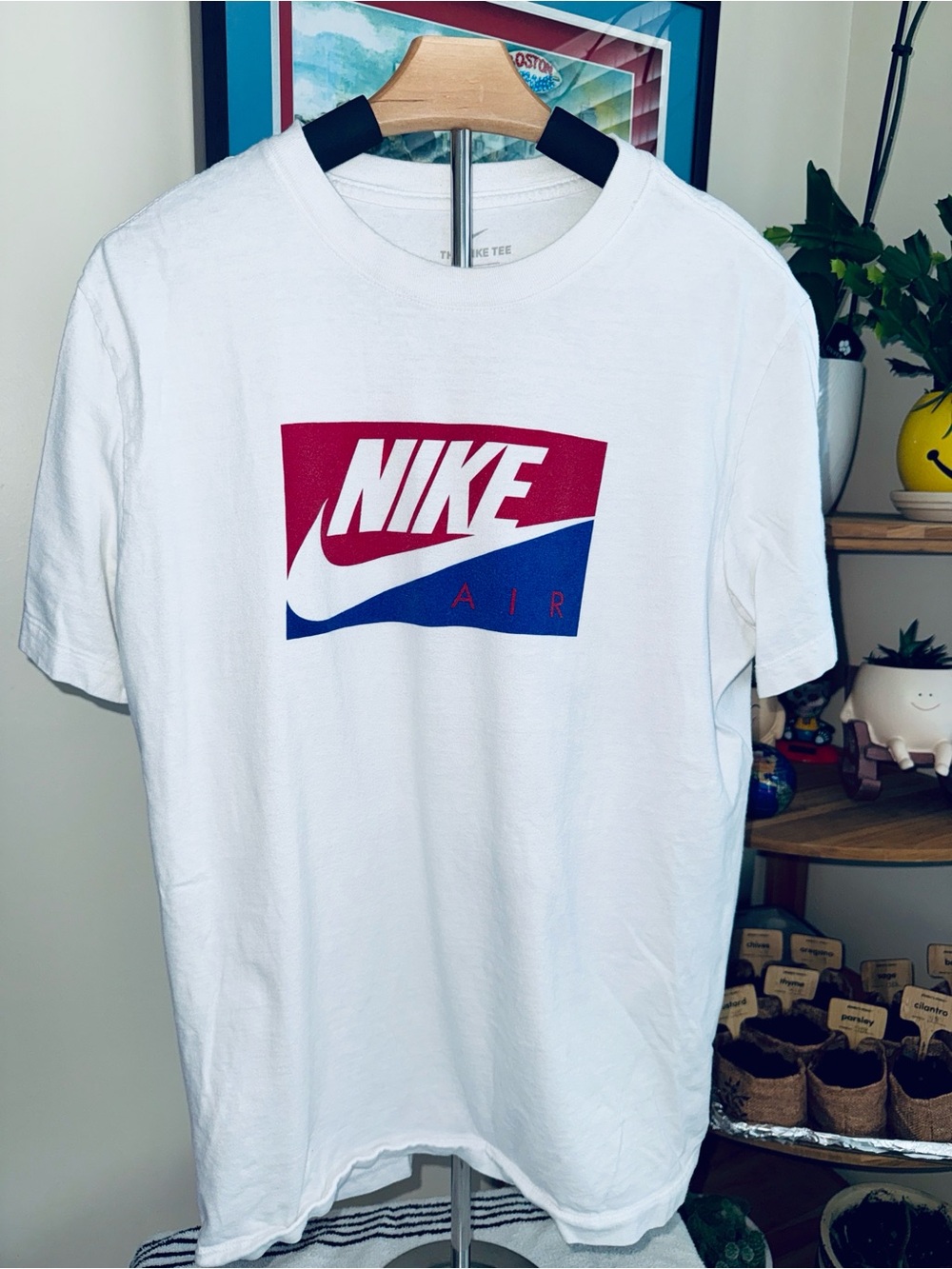 Nike White Tee with Red and Blue Air Logo